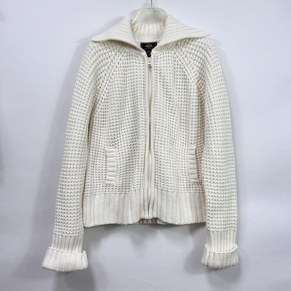 Route 66 Chunky Knit Shawl Collar Full Zip Ivory Cardigan With Pockets Women’s L
